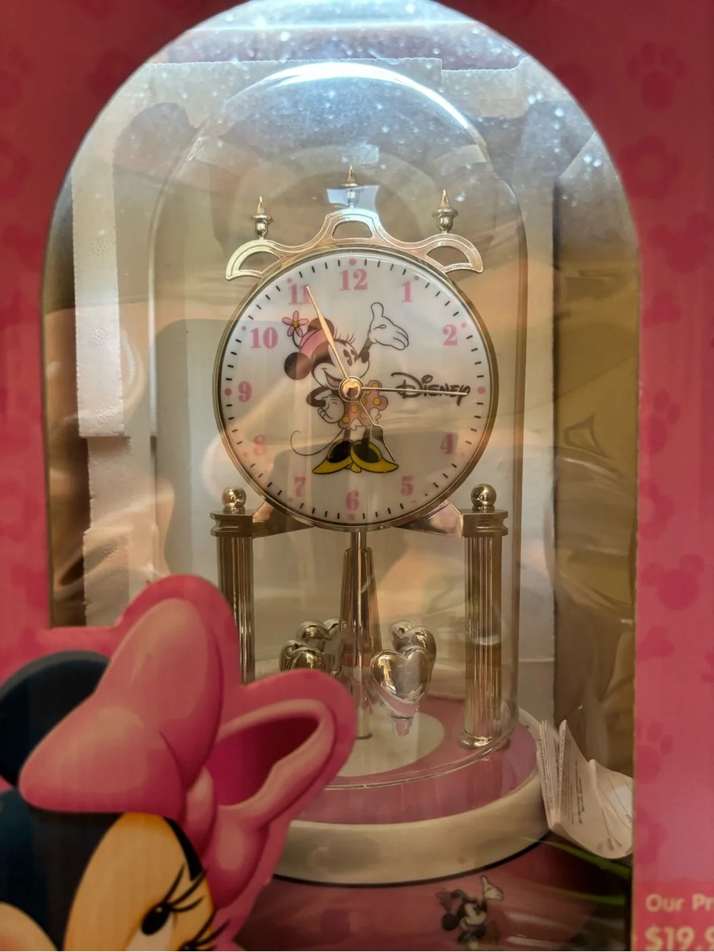 Disney Minnie Mouse Pink and Gold Dome Anniversary Clock